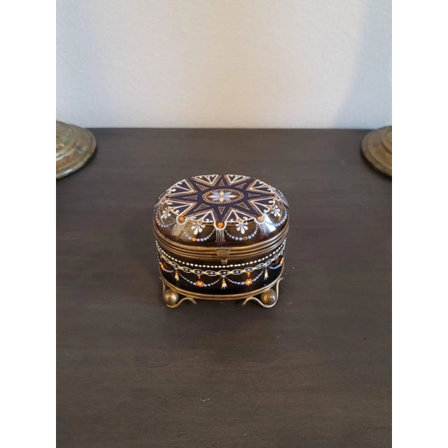 Late 19th Century 19th Century Bohemian Moser Enameled Amber Art Glass Jewel Casket For Sale - Image 5 of 11