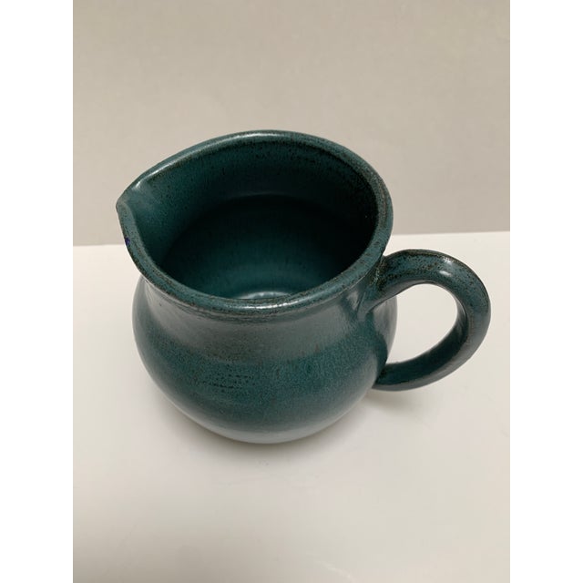 Farmhouse Vintage Signed Studio Pottery Blue Pitcher or Vase For Sale - Image 3 of 8