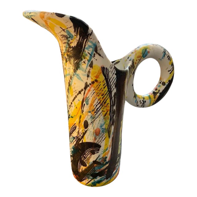 1980s Modernist Hand-Painted Ceramic Jug Vase by M Carbone Per Ceramica Castelli For Sale