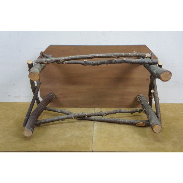 Late 20th Century Adirondack Rustic Twig Log Country Farmhouse Bench Stool Coffee Table 20" For Sale - Image 15 of 15