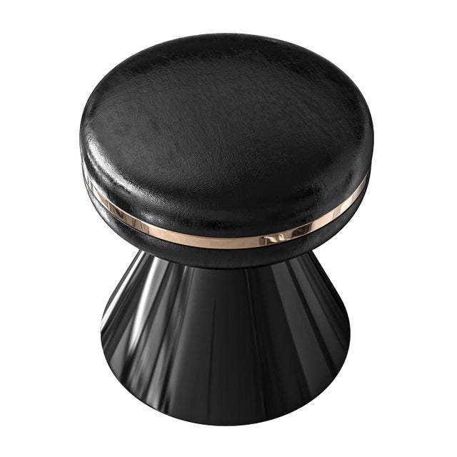 Not Yet Made - Made To Order "Coraggioso" Ottoman & Pouf With Stainless Steel and Bronze Details For Sale - Image 5 of 5