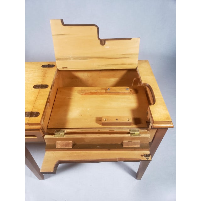 Vintage Original Mid-Century Modern All Wood Maple Finish Sewing Machine Cabinet With Flip-Down Top & Pull Out Drawer For Sale - Image 13 of 14