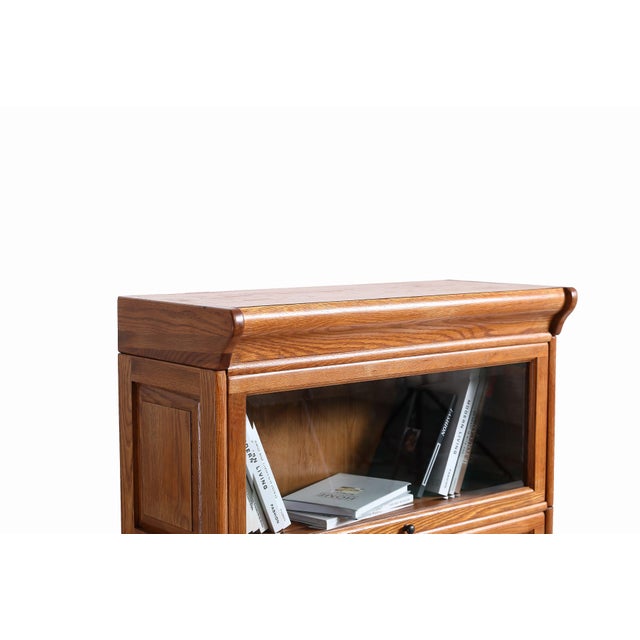 Mission Narrow Barrister Bookcase - Beveled Glass - Walnut Stain For Sale - Image 9 of 17