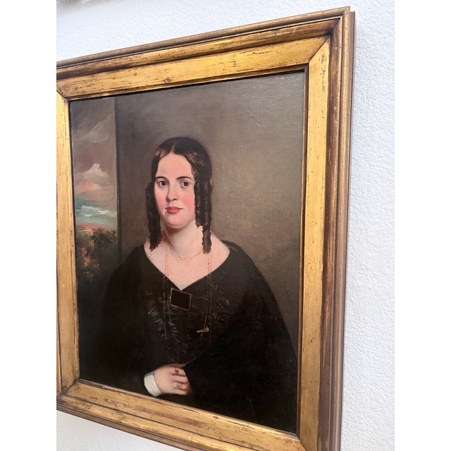 19th Century Oil Portrait of a Lady in Antique Giltwood Frame - Unsigned For Sale - Image 11 of 12