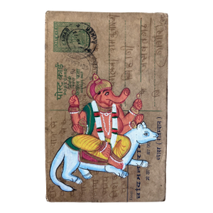 Mid 20th Century Vintage Indian Ganesha Hand Painted Rajasthani Paper Postcard
