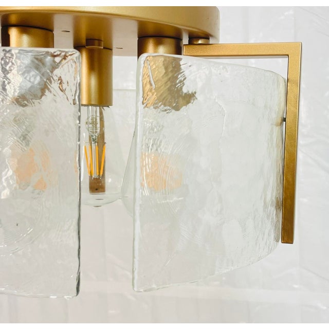 Semi Flush Mount Ceiling Light With Textured Curved Glass Shades For Sale - Image 11 of 15