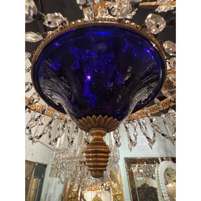 19th Century 19th Century French Gilt Bronze and Crystal Chandeliers With Cobalt Glass For Sale - Image 5 of 7
