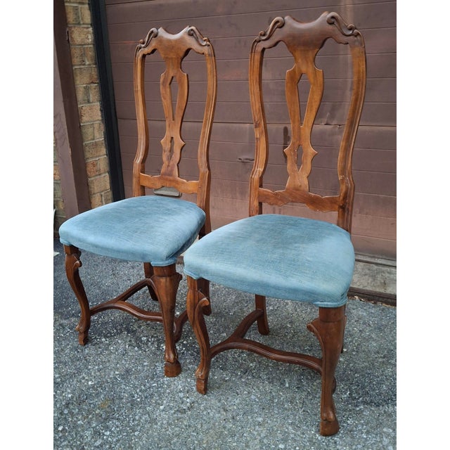 Wood Late 20th Century Pair Italian Provincial Style Carved Walnut and Upholstered Side Chairs For Sale - Image 7 of 9