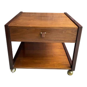 Dunbar End Table on Casters Side Table Rosewood Pull Brass Walnut