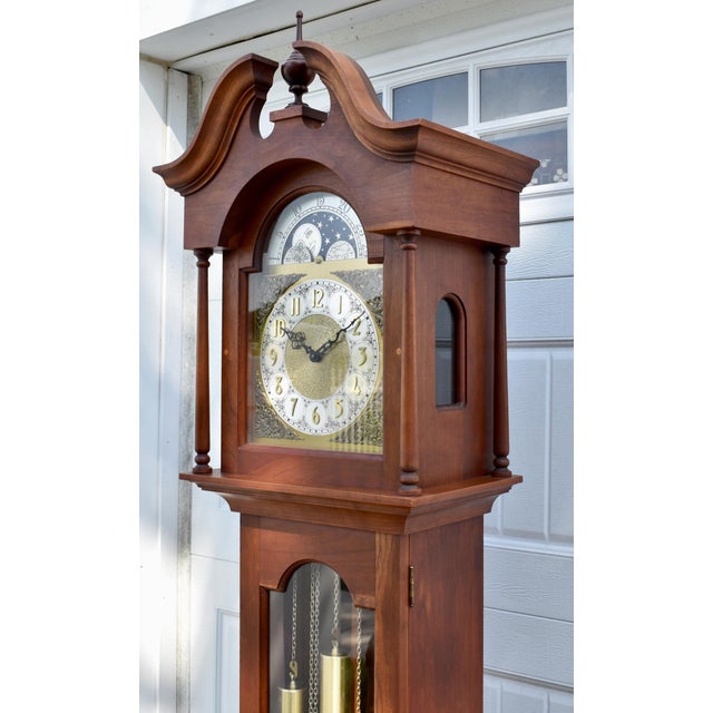 Alexandria Grandmother Clock Cherry Vintage Moon Phase Westminster Chime For Sale - Image 13 of 15