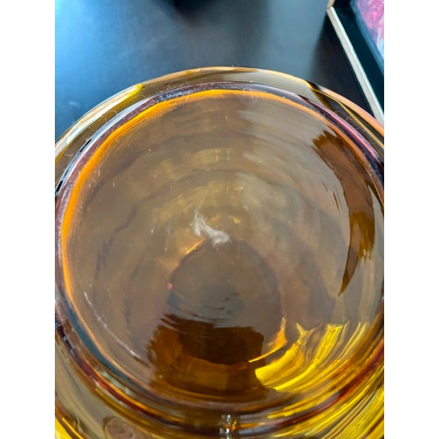 Glass Vintage Amber Art Glass Beehive Vase, Sculptural Ribbed Design For Sale - Image 7 of 7