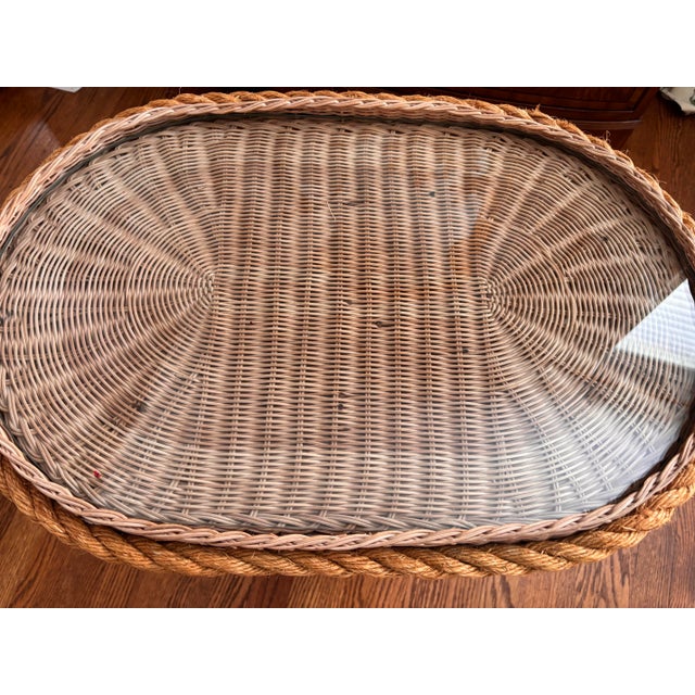 Vintage 1970’s Natural Wicker Elephant Tractable With Attached Glass Top Tray, Made in Hong Kong For Sale - Image 11 of 11