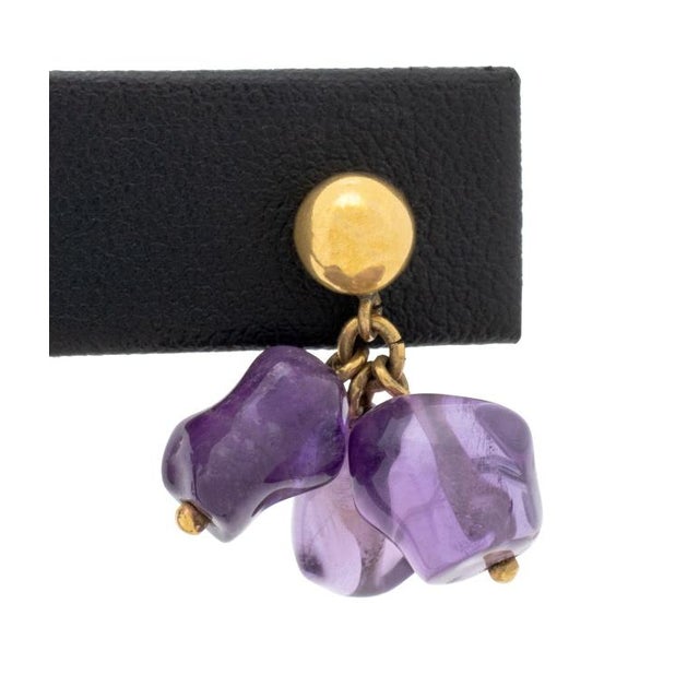 Late 20th Century 14k Gold Amethyst Drops & Blue Spinel Studs Set For Sale - Image 5 of 8