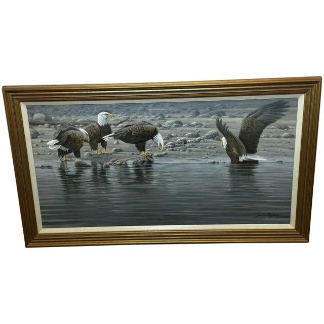 Vintage Realist Painting of North American Bald Eagles Gathering Fishing by Justin Prigmore For Sale - Image 13 of 13