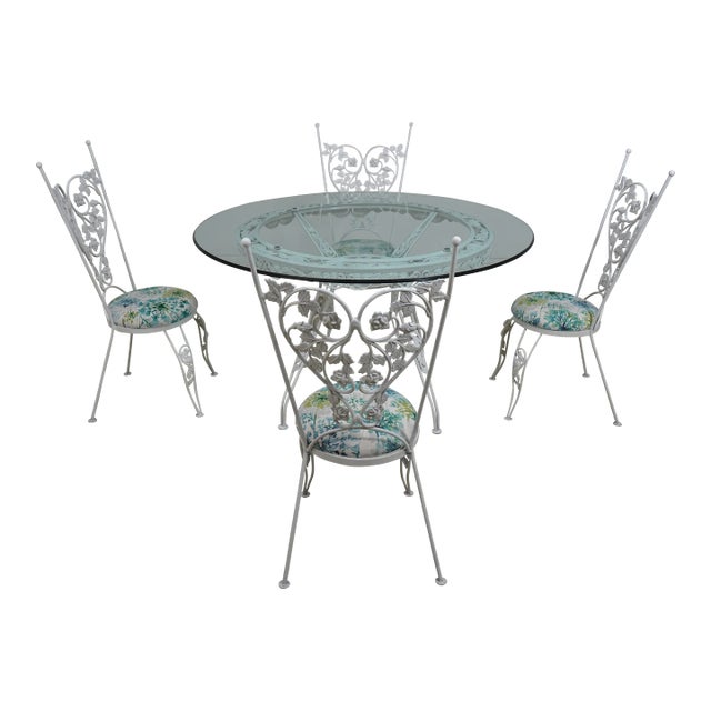 Vintage Iron Dining Room Table & 4 Chairs For Sale