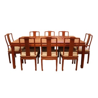 Vintage Chinese Solid Rosewood 'Ming' Style Dining Set, Table & Eight Chairs (44"-80") For Sale