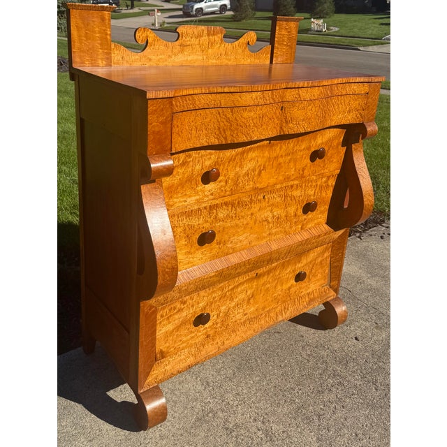 19th Century American Empire Tiger & Birdseye Maple Chest of Drawers For Sale - Image 6 of 11