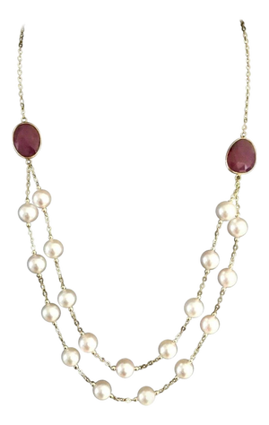 Akoya Pearl Ruby Necklace 14k Gold Certified