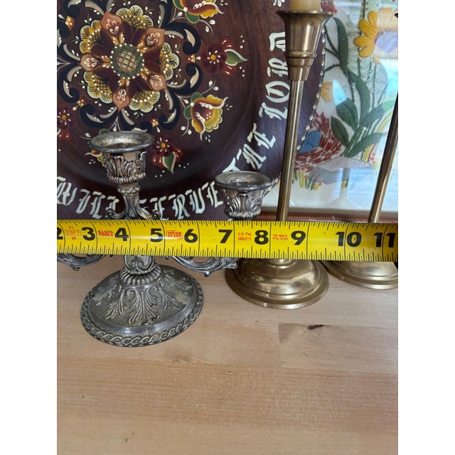 Silver Vintage Ornate 3-Arm Candelabra For Sale - Image 8 of 12