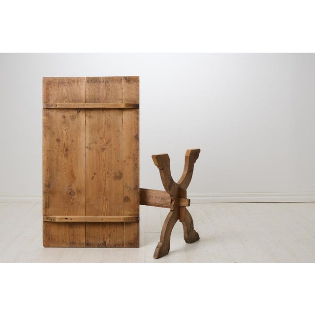 Wood Antique Northern Swedish Primitive Trestle Table in Pine For Sale - Image 7 of 8