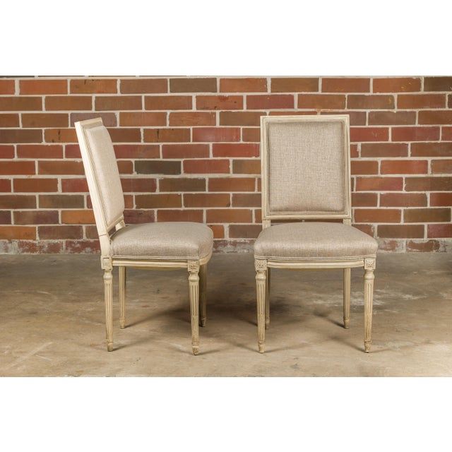 Pair of French Louis XVI Style 1920s Painted Side Chairs with Fluted Legs For Sale In Atlanta - Image 6 of 12