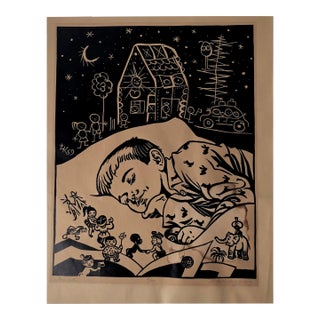 Linocut from Lubomir Kellenberger, Slovakia, 1959 For Sale
