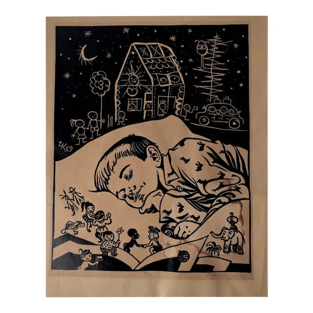 Linocut from Lubomir Kellenberger, Slovakia, 1959 For Sale