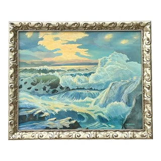 Vintage Seascape Oil Painting on Canvas For Sale