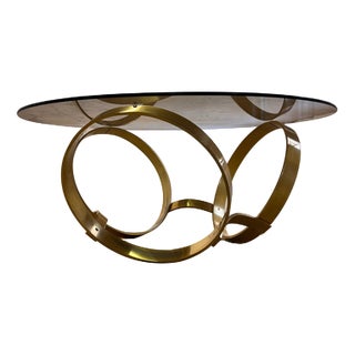 Round Coffee Table in Brass and Smoked Glass attributed to Knut Hesterberg for Ronald Schmitt For Sale