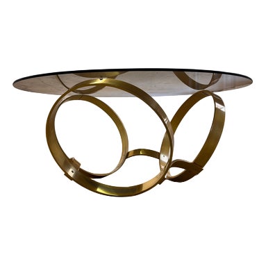 Round Coffee Table in Brass and Smoked Glass attributed to Knut Hesterberg for Ronald Schmitt For Sale