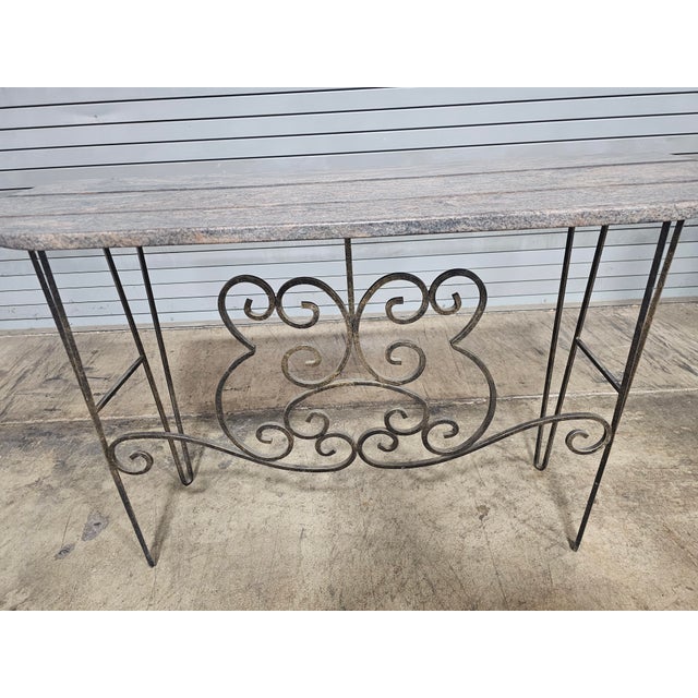 Black Late 20th Century Wrought Iron Designer Base With Granite Top Console Table For Sale - Image 8 of 10