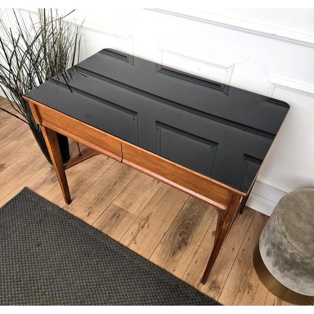 Black Mid-Century Art Deco Italian Walnut Burl Glass Writing Desk Table, 1940s For Sale - Image 8 of 10