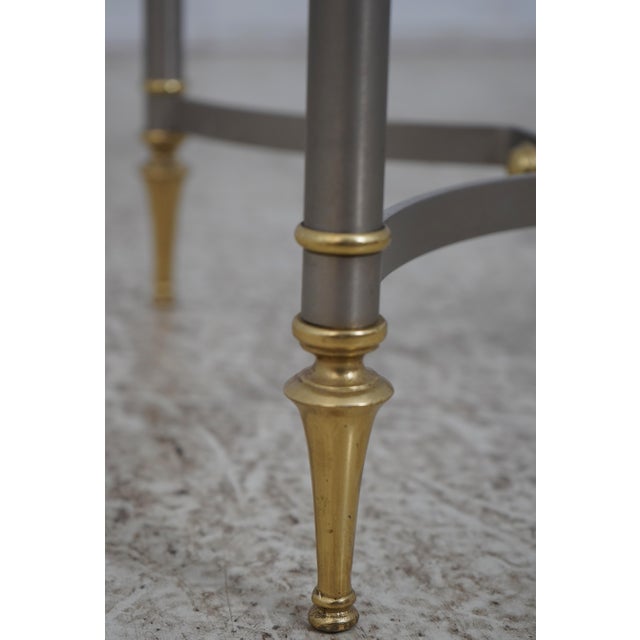 1970s Hollywood Regency Steel & Brass Glass Top Side Table For Sale - Image 5 of 11