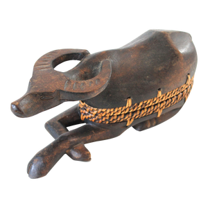 Vintage Hand Carved Wood & Rattan Water Buffalo Trinket Box