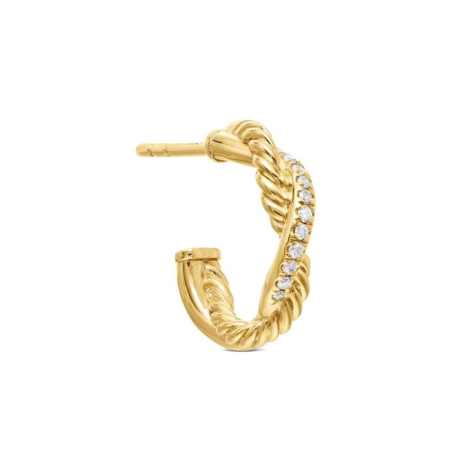 In a classic twist design, these David Yurman huggie hoops are set with round brilliant cut diamonds weighing 0.08 carat...