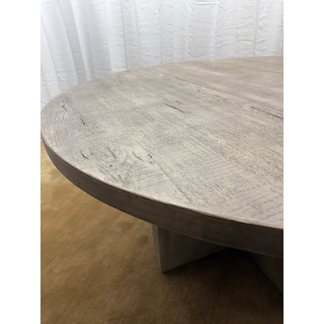 Drifted Reclaimed Oak Round Dining Table – 60” Drifted Reclaimed Grey Oak Finish For Sale - Image 12 of 18