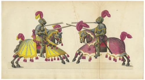 Jousting Tournament with Knights and Horses, 1842, Print