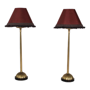 Vintage Brass Candlestick Table Lamps W/ Shades