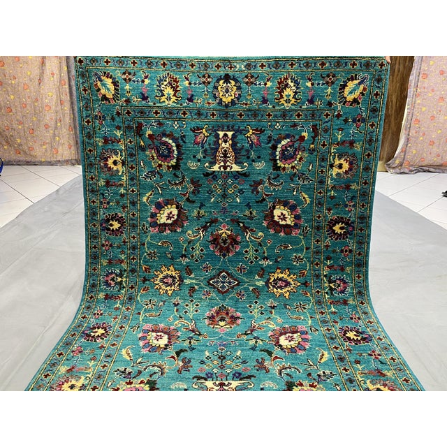 Turquoise Sultani Persian Style Floral Area Rug - 4' X 6' For Sale - Image 11 of 11
