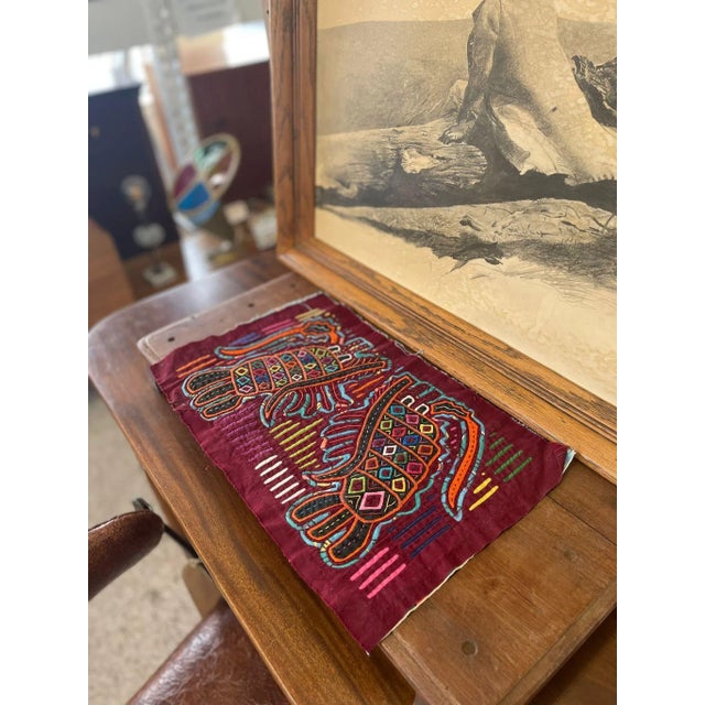 Textile Vintage Embroidery Maroon Fabric Remnant For Sale - Image 7 of 9