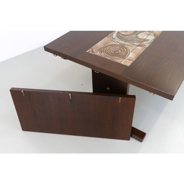 Danish Brutalist Oak Drop Leaf Dining Table with Ox Art Tiles by Gangso, 1970s For Sale - Image 12 of 18