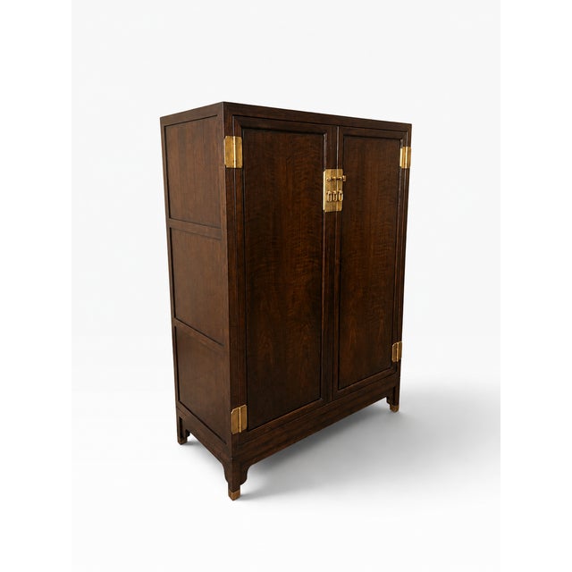 Contemporary Late 20th Century Michael Taylor for Baker Walnut Cabinet With Brass Hardware For Sale - Image 3 of 12