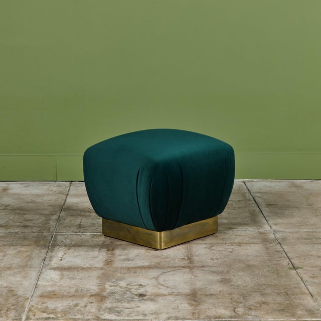 Pair of Marge Carson Green Velvet Poufs For Sale - Image 9 of 12