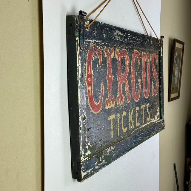 Iconic Rare & Unique Large "Circus" Folk Art Painted Wooden Vintage Sign For Sale In New York - Image 6 of 8