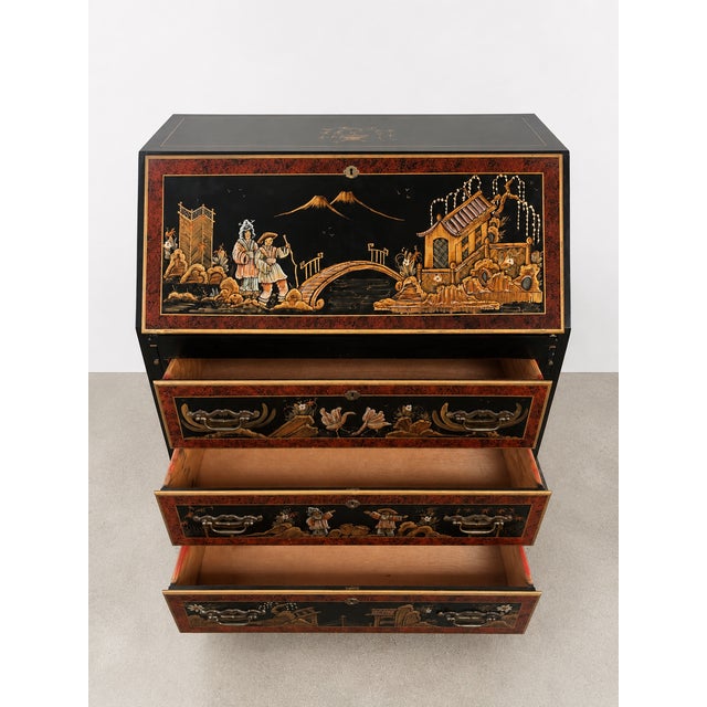 Chinoiserie 1950’s Japanned Chinoiserie Escritoire by Maddox of New York For Sale - Image 3 of 9