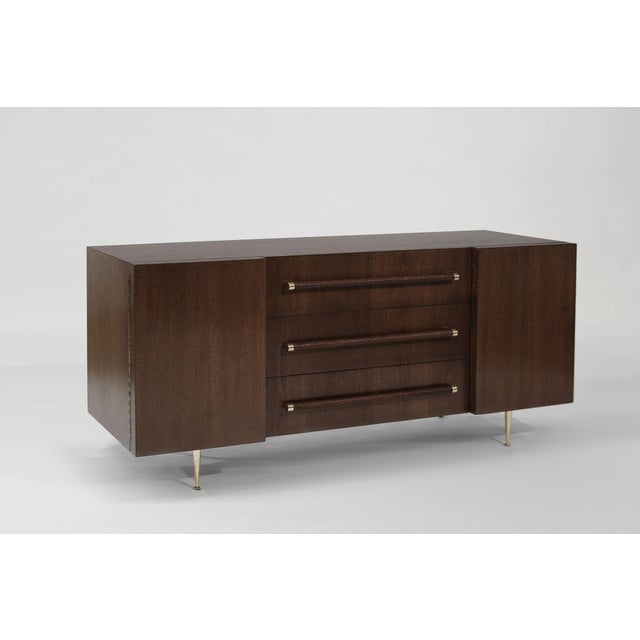 Mid-Century Modern t.h. Robsjohn-Gibbings Credenza in Walnut and Brass, C. 1950s For Sale - Image 3 of 11