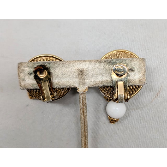 White Vintage 1950s Signed Hattie Carnegie Goldtone White Resin Drop Clip Earrings-2 Pieces For Sale - Image 8 of 9