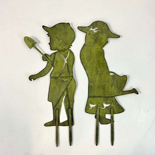 1950s Vintage Arts & Crafts Rustic European French Garden Ornaments, Kid Silhouettes - A Pair. For Sale - Image 15 of 15