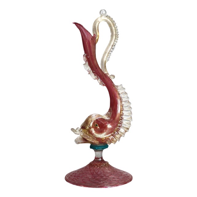 Antique Venetian Art Glass Figural Fish Vase Circa 1920 For Sale