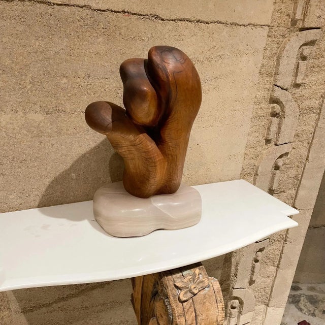 Wood 1960s Abstract Organic Wood Grain Sculpture Translucent Stone Base For Sale - Image 7 of 11